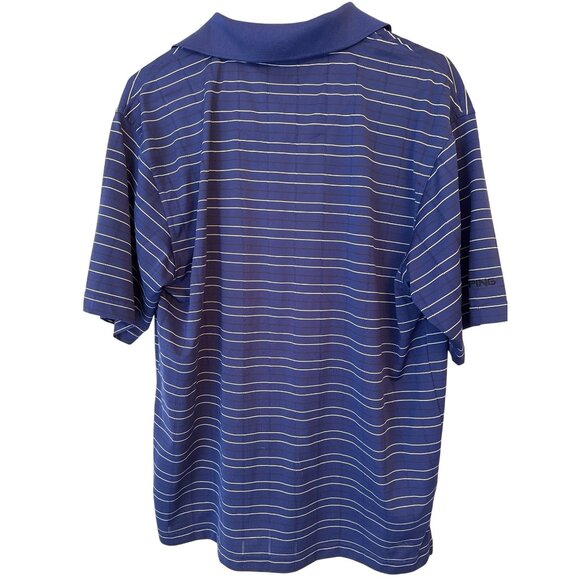 Ping Collection Golf Shirt Large Blue White Striped Dry Fiber Dynamics - Picture 2 of 6